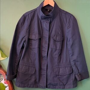 Talbots Navy Utility Womens 16 Jacket Cotton/Linen Blend Lightweight Classic